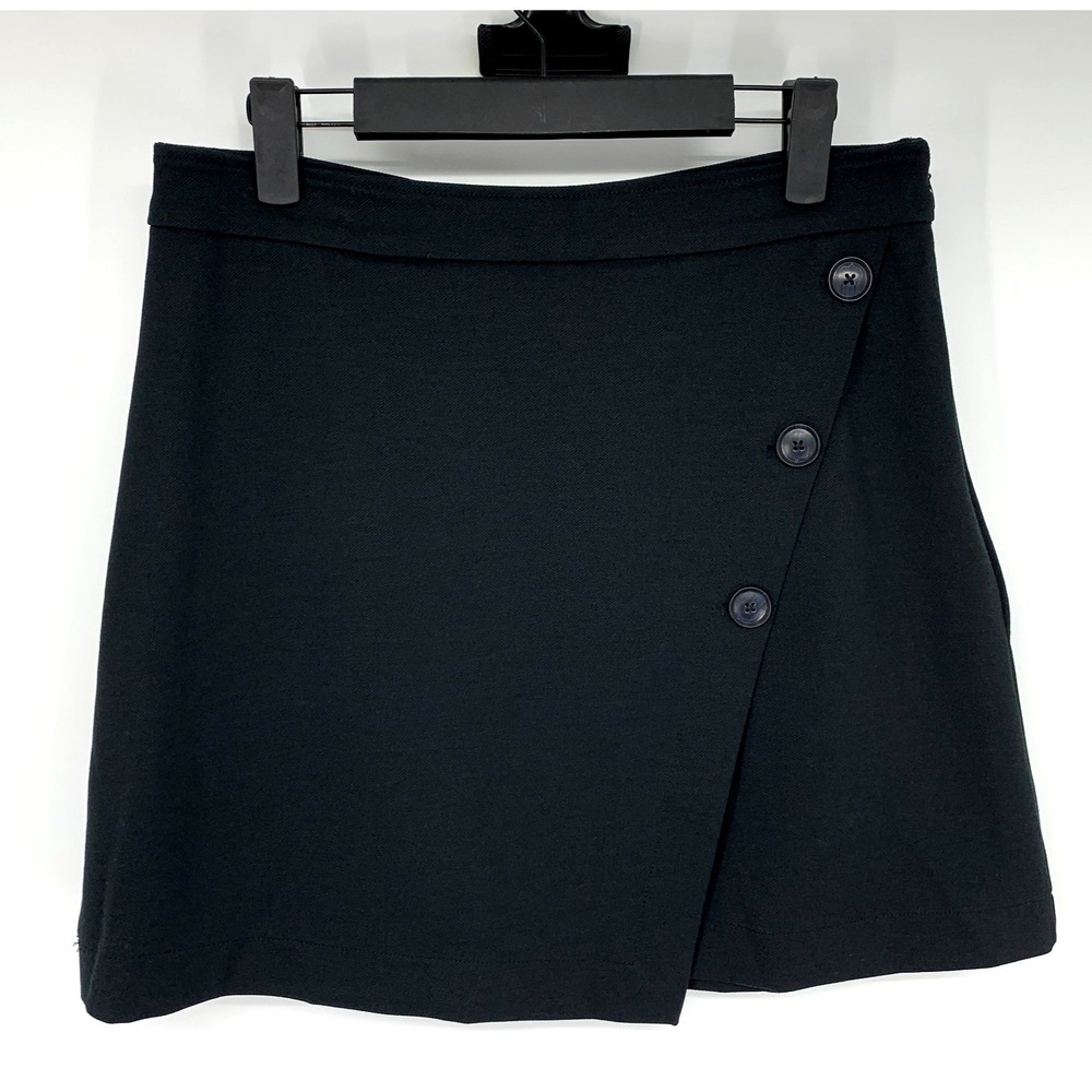 Banana Republic Skirt Womens 6 Black Mini Faux Wrap Asymmetrical Button Detail - Picture 3 of 12